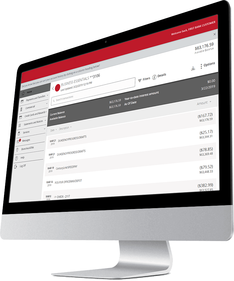 Desktop computer with Highridge Credit Union account