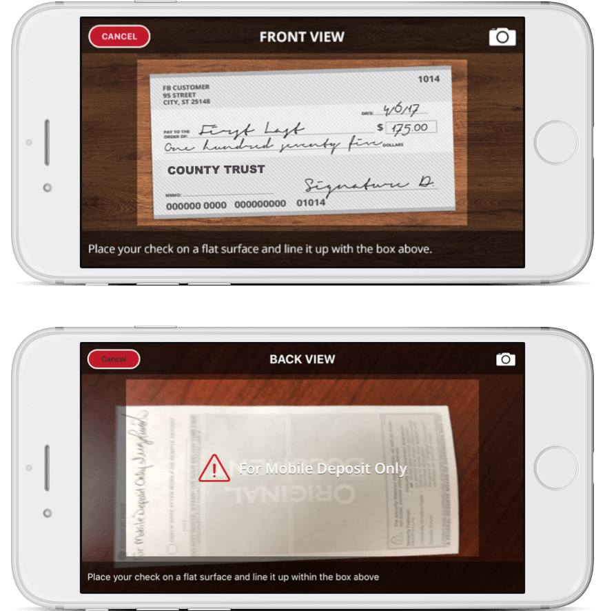 phone with Highridge Credit Union mobile check deposit app